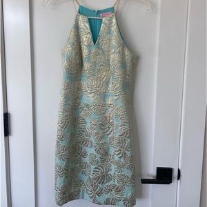 Lilly Pulitzer metallic jacquard palm leaf dress size 2
